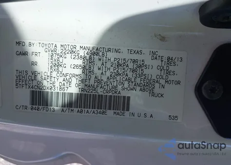 2013 Toyota Tacoma z USA, uszkodzony, nr VIN 5TFTX4CN2DX031867